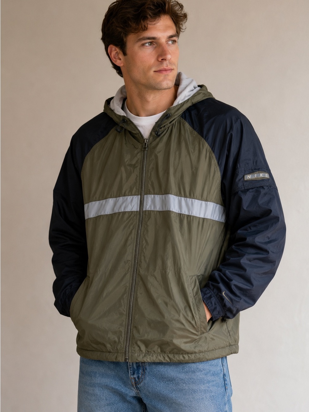 Vintage Nike Air Men's Windbreaker Rain Jacket Navy Green Y2K 90s Size Medium
